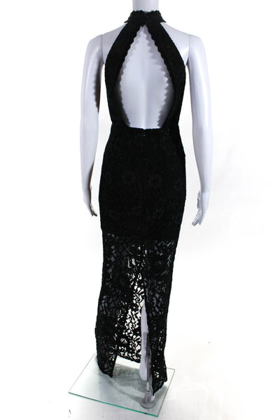 ABS by Allen Schwartz Womens Open Back High Neck Lace Long Dress Black Size 0