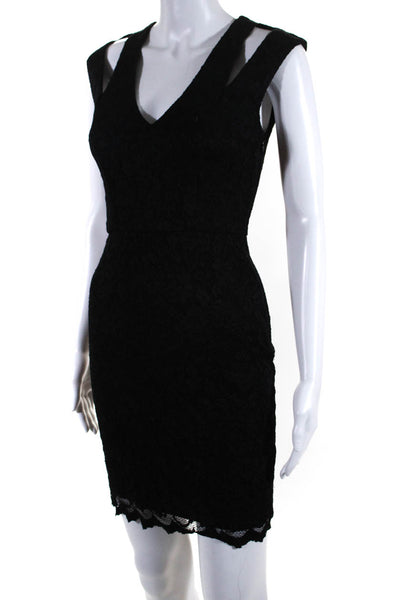 ABS by Allen Schwartz Womens Cut Out V Neck Lace Mini Dress Black Size XS