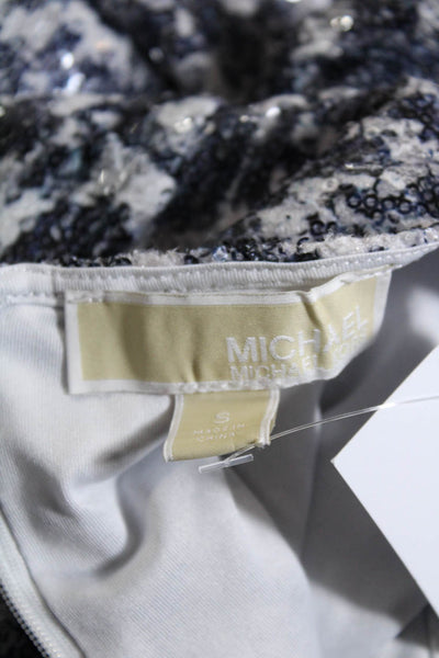 Michael Michael Kors Womens Short Sleeve Sequin Shirt Dress White Blue Small
