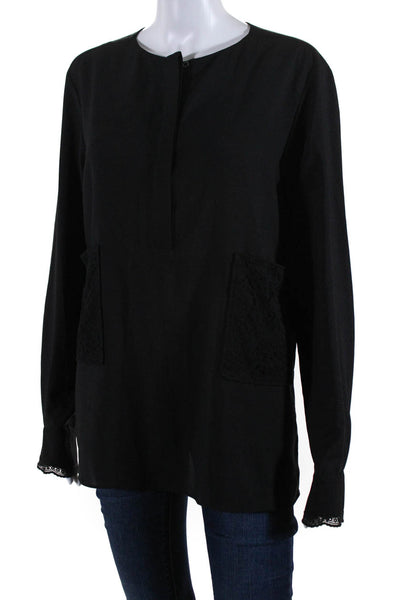 Altuzarra Womens Lace Pockets Long Sleeve Blouse Black Size EUR 44
