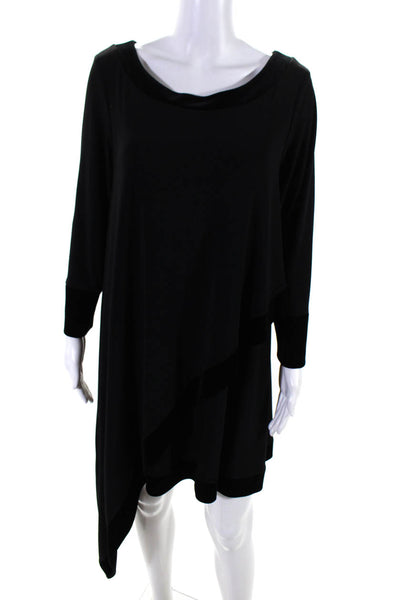 Joseph Ribkoff Womens Scoop Neck Asymmetrical Velvet Trim Dress Black Size 10