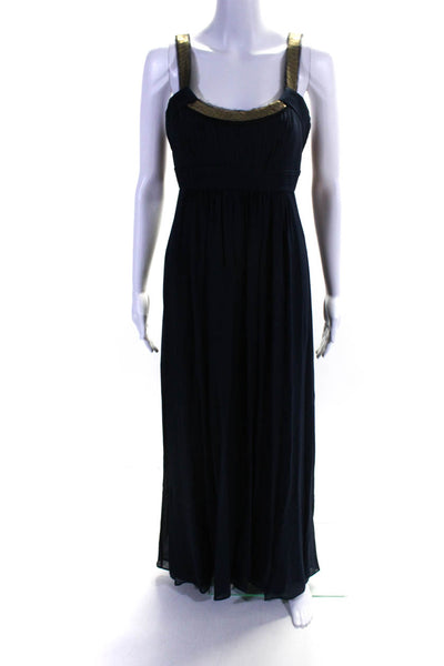 BCBG Max Azria Womens Silk Sleeveless High Waist Dress Navy Blue Size 4