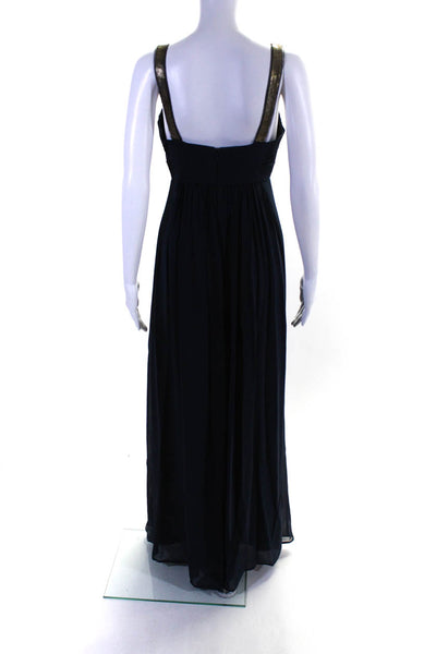 BCBG Max Azria Womens Silk Sleeveless High Waist Dress Navy Blue Size 4