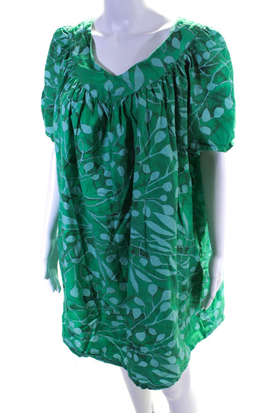Vivienne Walker Womens Floral Leaf Print Pleated Tunic Mini Dress Green Size S