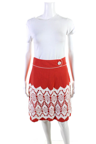 Floreat Women's Embroidered Cotton Flare Hem Midi Skirt Orange Size 0