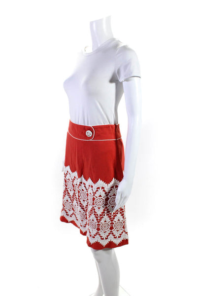 Floreat Women's Embroidered Cotton Flare Hem Midi Skirt Orange Size 0