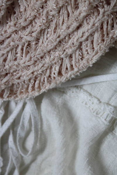 Free People Women's V-Neck Sleeveless Crochet Front Blouse White  Pink 12 Lot 2