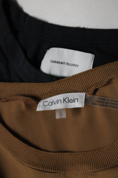 Calvin Klein Current/Elliott Womens Brown Crew Neck Blouse Top Size L Lot 2