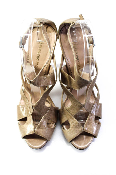 Emporio Armani Womens Brown Strappy Peep Toe High Heels Sandals Shoes Size 9