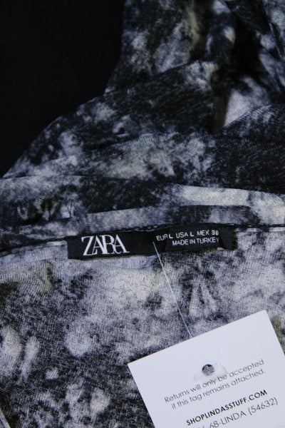 Zara Womens Spaghetti Strap V Neck Tie Dyed Midi Dress Gray Black Size Large