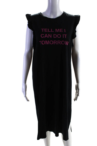 Zara Womens Ruffled Tell Me I Can Do It Tomorrow Shirt Dress Black Pink Large