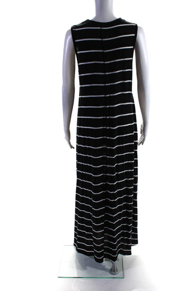 Zara Womens Sleeveless Crew Neck Striped Long Tank Dress Black White Size Medium