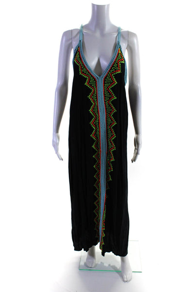 Trexo Lavi Womens Sleeveless Embroidered Trim Long Dress Black Size Large