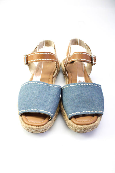Marc Fisher Womens Leather Denim Ankle Strap Flats Sandals Blue Size 8M