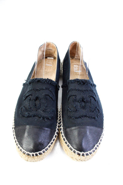 Chanel Womens Cap Toe Interlocking Fringe CC Espadrilles Loafers Black Size 41