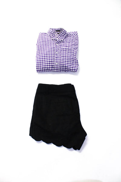 J Crew Womens Cotton Button Up Top Scalloped Shorts Purple Black Size L 8 Lot 2