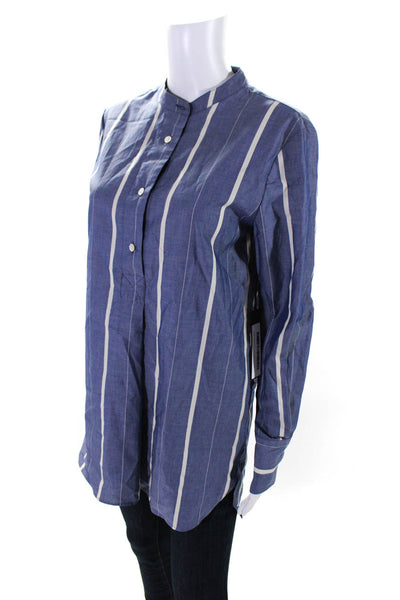 Kal Rieman Womens Long Sleeve V Neck Half Button Striped Blouse Blue Size XS