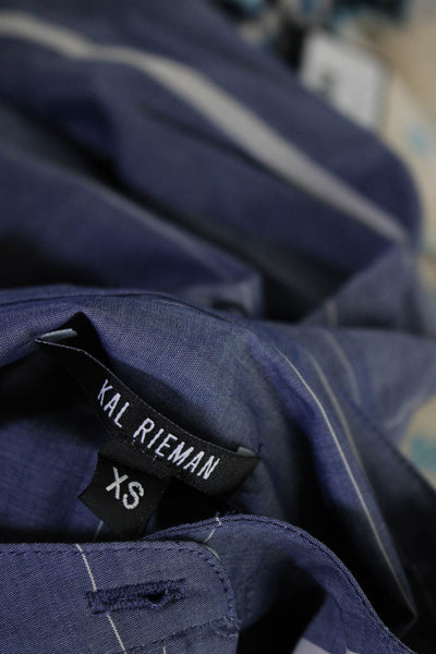 Kal Rieman Womens Long Sleeve V Neck Half Button Striped Blouse Blue Size XS