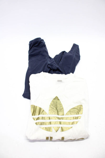 Adidas Womens Solid Striped Athletic Leggings Shirt Blue White Size XS/M Lot 2