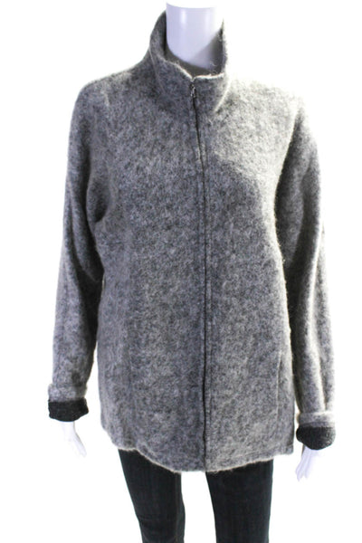 Yeohlee Women's Mohair Blend Long Sleeve Full Zip Sweater Gray Size S
