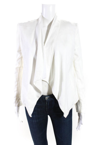 BCBG Max Azria Womens Drape Cropped Open Front Long Sleeve Blazer White Size 2XS