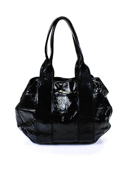 Shih Women's Patent Leather Magnetic Closure Shoulder Bag Black