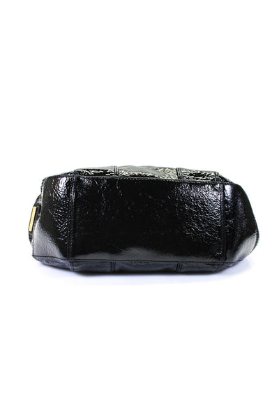 Shih Women's Patent Leather Magnetic Closure Shoulder Bag Black