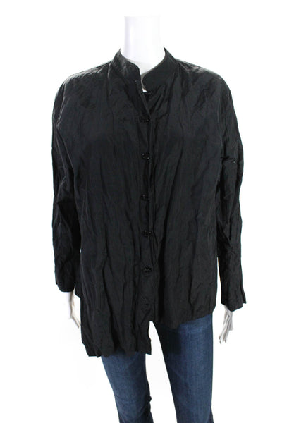 Blanque Womens Buttoned Collared Long Sleeve Darted Blouse Top Black Size 2