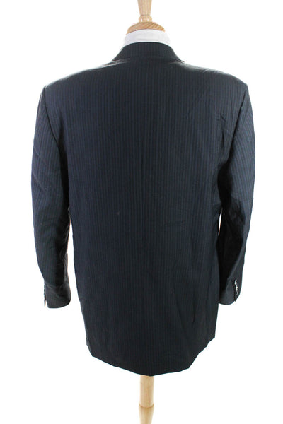 Canali Mens Wool Pin Striped Double Breasted V Neck Suit Jacket Blue Size 54