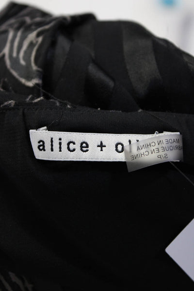 Alice + Olivia Womens Striped Print V-Neck Sleeveless Blouse Black Gray Size S