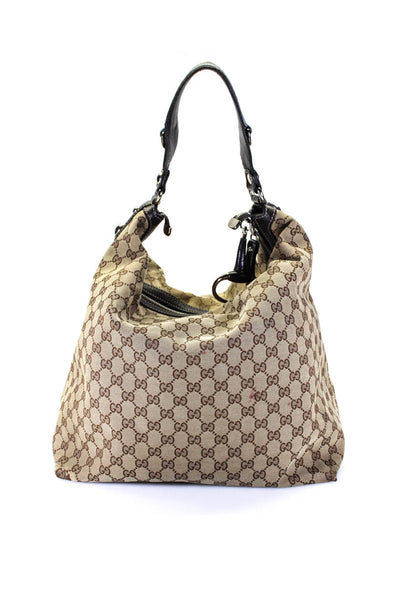 Gucci Womens Monogram Print Hobo Tote Shoulder Handbag Brown