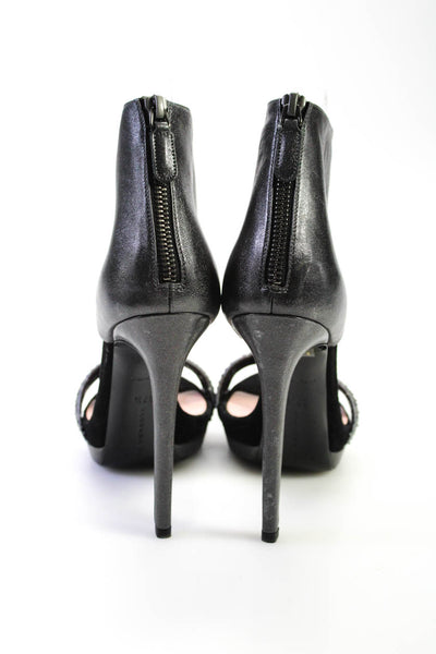 Barbara Bui Womens Back Zip Stiletto Snakeskin Trim Sandals Gray Leather 37.5