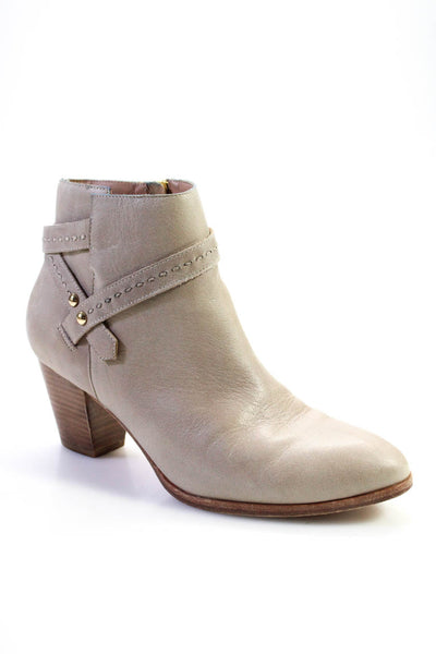 Anthropologie Womens Leather Belted Ankle Boots Beige Size 10 Medium