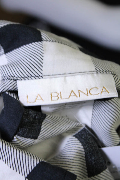 La Blanca Womens Collar Button Down Cold Shoulder Shirt Dress Black White Check