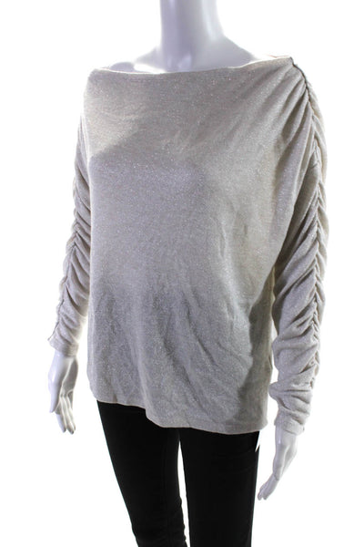 1 State Womens Ruched Boat Neck Sweater Champagne Beige Size Small