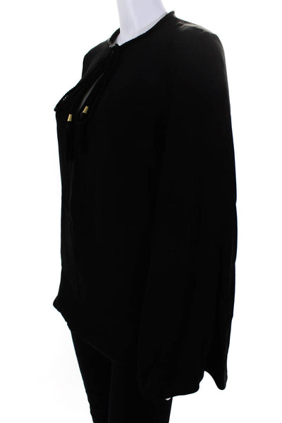 Rachel Zoe Womens V-Neck Tassel Bell Long Sleeve Tunic Top Blouse Black Size M