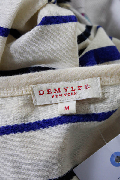 Demylee Womens Striped Short Sleeve Top Tee Shirt Ivory Blue Size Medium