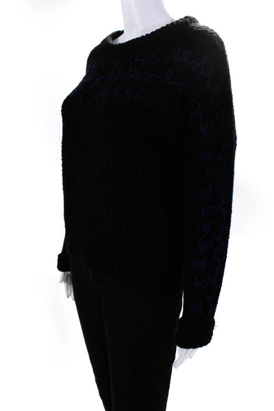 Steven Alan Womens Chenille Embroidered Thick Knit Sweater Black Blue Size Small