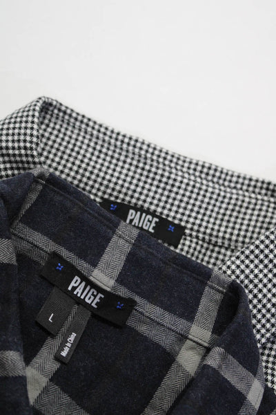 Paige Womens Collared Button Down Houndstooth Overshirt Black Blue Size L, Lot 2