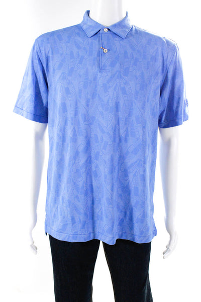 Peter Miller Mens Abstract Print Collared Short Sleeve Button Up Blue Size M