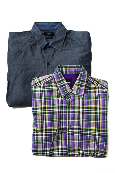 Boss Hugo Boss Mens Plaid Solid Long Sleeve Cotton Shirt Purple Size S/M Lot 2