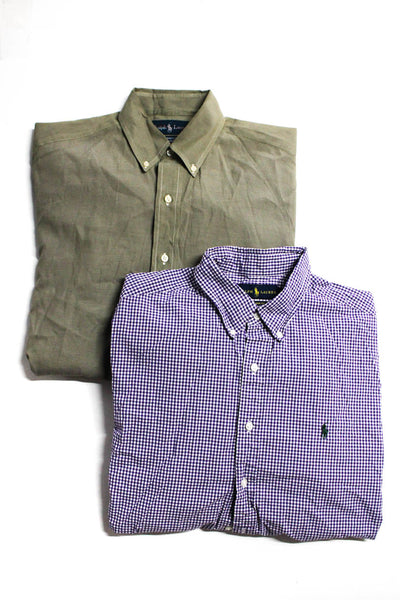 Ralph Lauren Mens Solid Gingham Button Down Shirt Purple Size 15/17.5 Lot 2