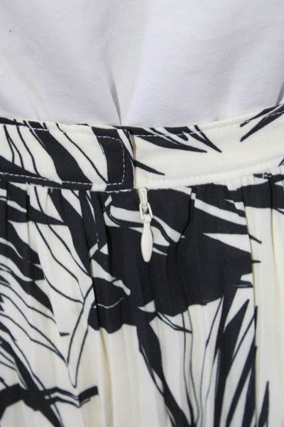 Toccin Women's Palm Print Lightweight Pleated Midi Skirt White Black Size XS