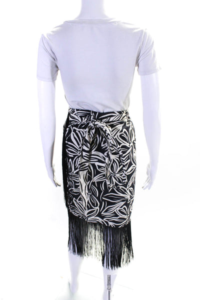 Toccin Women's Floral Print Tassel Knee Length Wrap Skirt Black White Size 4