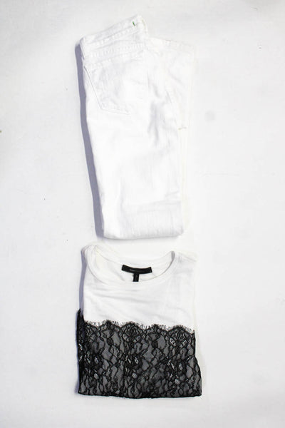 BCBGMAXAZRIA Womens Lace Layered Top Denim Jeans White Black Size XS 24 Lot 2