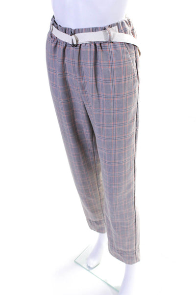 Munthe Womens Belted Plaid Straight Leg Trousers Blouse Red White Size 36