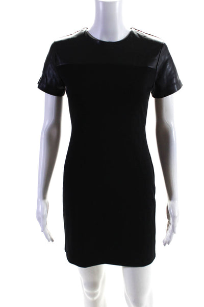 Jack Women's Leather Zip Up Short Sleeve Mini Dress Black Size XS