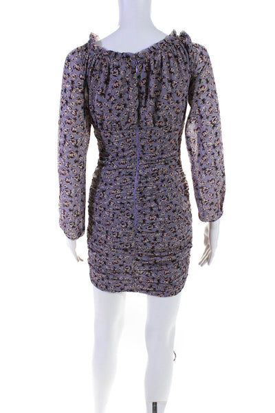 Skylar + Madison Womens Ruched V Neck Floral Mini Dress Light Purple Size Small