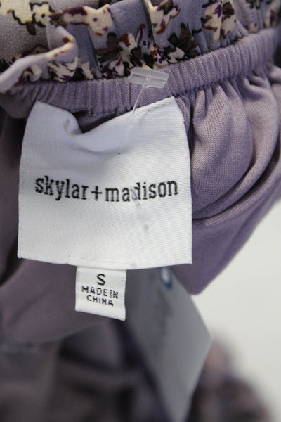 Skylar + Madison Womens Ruched V Neck Floral Mini Dress Light Purple Size Small