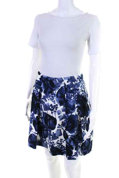 Milly Womens Floral Pleated Mini Circle Skirt Navy Blue White Size 2